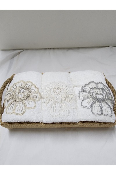 cacao home Embroidered Gift Kitchen Towel - Patterned Gift Towel (3 Pieces) 30 X 50