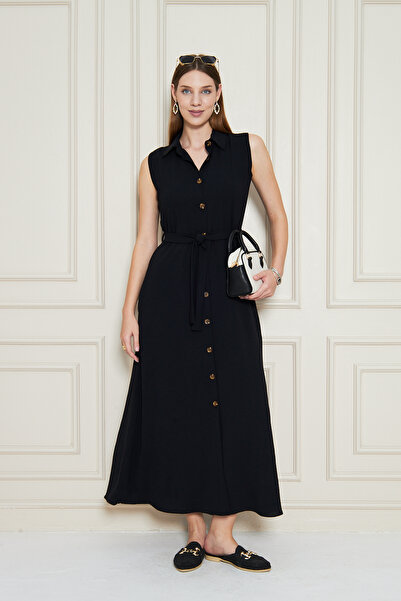 NEW LAVİVA Women's Aerobin Zero Sleeve Classic Dress with Side Pockets and Belt