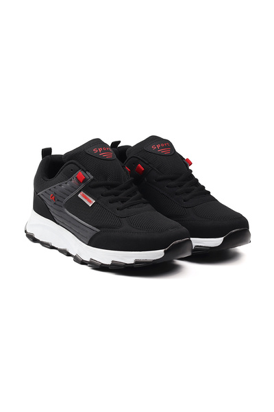 KAJILA Erkek Siyah Kırmızı Spor Ayakkabı Rahat Yürüyüş Koşu Günlük Sneaker Bağcıklı Hafif Taban