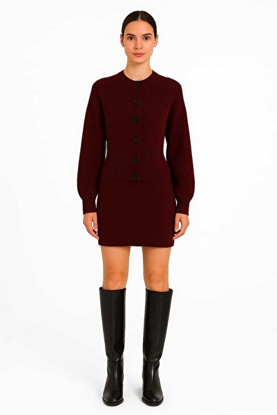 Maison La Femme Women's knitwear set round neck button jacket skirt bottom top knitwear set