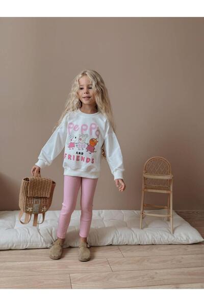 RAPAPA Girl's Peppa Pig Printed Girl's Sweatshirt - Leggings Set 4057 P