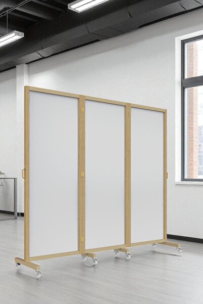 Fupe Shop Beyaz Tekerlekli Ahşap Paravan Seperatör Oda Bölme