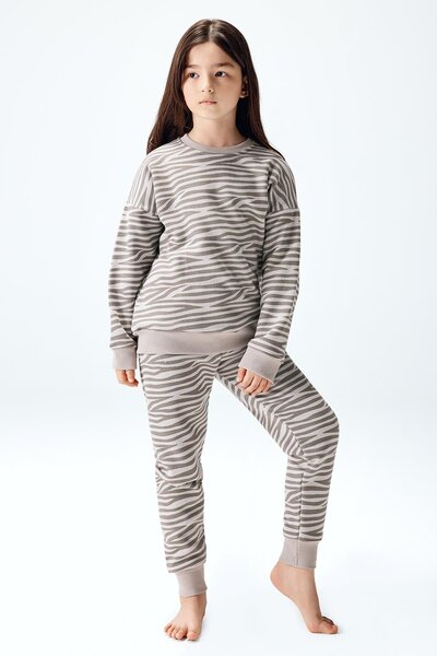 Brix Κοριτσίστικο σετ πιτζάμες με σχέδια σε χρώμα σερβιτόρου 7808 Γκρι Ζέβρα