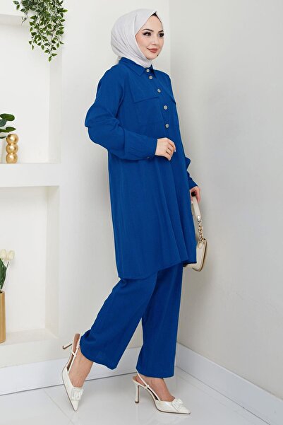 hafsamina Double Pocket Shirt Double Suit Indigo Hm2685
