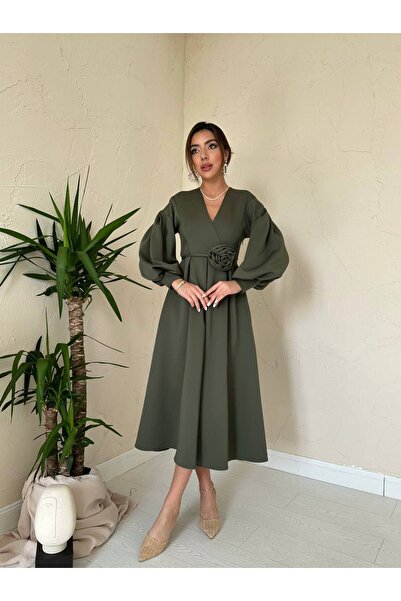 Lady Pixie Rochie de damă cu mâneci balon cu detalii trandafiri