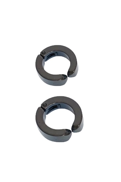 ÇERÇİCİ Men's Earrings - 2 Pieces Black Steel Stud Earrings Stainless Steel Black Earrings