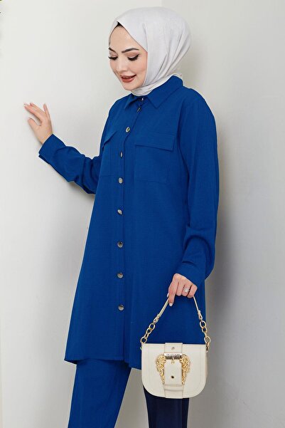 hafsamina Double Pocket Shirt Double Suit Indigo Hm2685