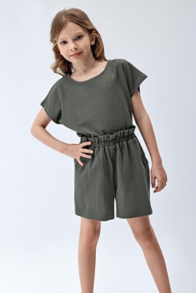 Brix Set pijama texturata pentru fete culoare verde