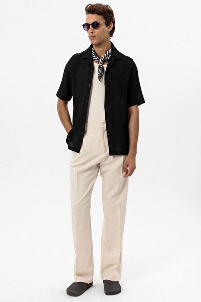 Antioch Black Textured Crochet Men's Shirt