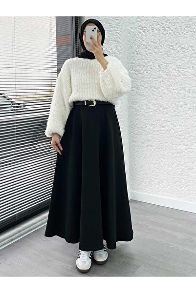 MELEK ARAZ Fustă neagră evazată Scuba