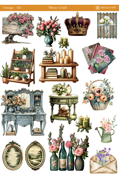 MirayDesign 1 Piece Vintage Themed Sticker (12X17 cm) for Bullet Journal, Scrapbook, Agenda and Planner