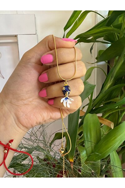 PONÇİK ACCESSORİES قلادة فولاذية على شكل سمكة ذات ذيل متحرك باللون الأزرق الداكن