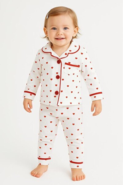 RAPAPA Baby Girl Heart Cotton Pajama Set – Long Sleeve, 2-Piece Set 08376