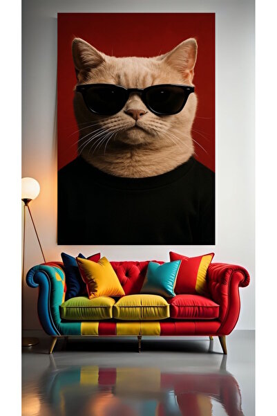 özkacar HAVALI KEDİ PORTRETE V1 Tablou pe pânză pentru decorarea casei, peret...