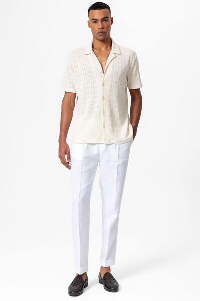 Antioch Ecru Apache Collar Knitted Patterned Men's Shirt
