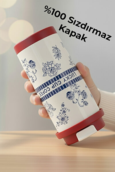 Halk Kitabevi 316 Stainless Steel Auspicious Floral Pattern 500 ml Leak-Proof Lid Thermos Cup Mug Vehicle Mug