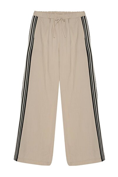 Quzu Women's Beige Elastic Waist Pants 25YPNT00021-Beige