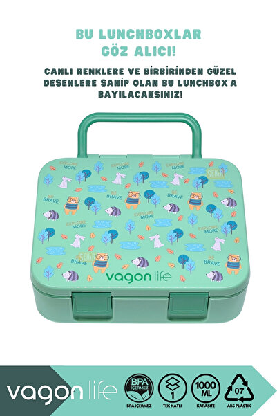 Vagonlife Bento 1000ml Lunchbox New Collection Single Layer 3 Compartments Abs Plastic Children's Lunch Box Food Container