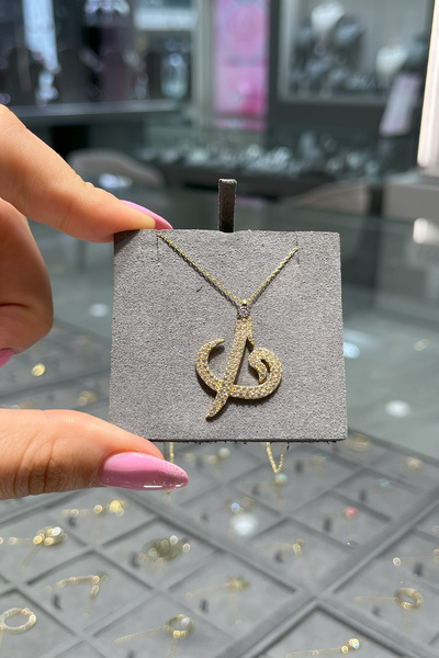 ZM ZÜMRÜT MÜCEVHERAT 14 Ayar Altın Taşlı Elif Vav Kolye