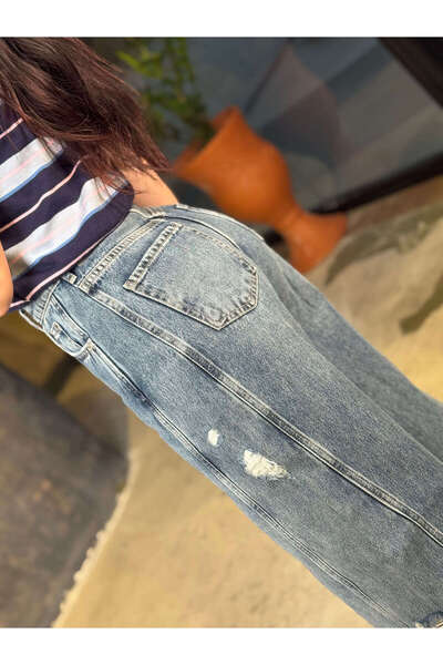 missswans Aven High Waist Wide Leg Side Slit Detail Premium Quality Jeans Blue