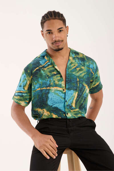 İLKCET MODA Ανδρικό πουκάμισο oversize με χρωματιστό σχέδιο