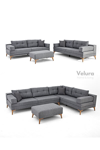 Velura Home & Living Zeri Modüler Yataklı Koltuk Takımı & 2 Adet Üçlü Kanepe ...