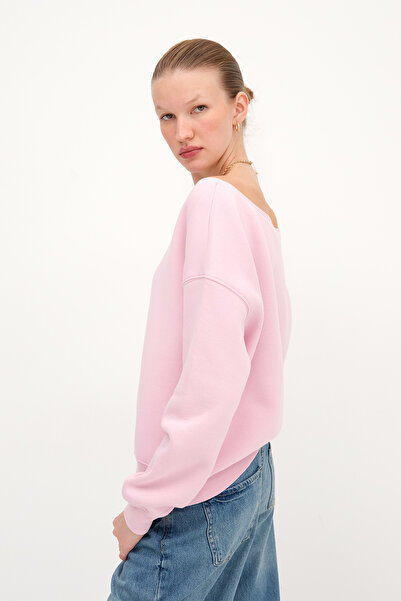 Addax Kayak Neckline Embellished Sweatshirt S1826