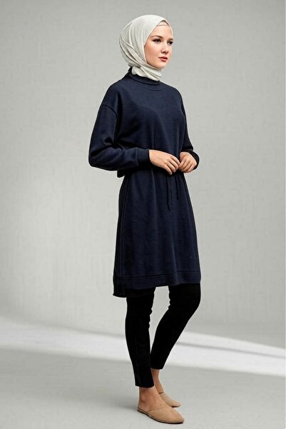 İpli Women's Hijab Oversize Navy Blue Color Tunic