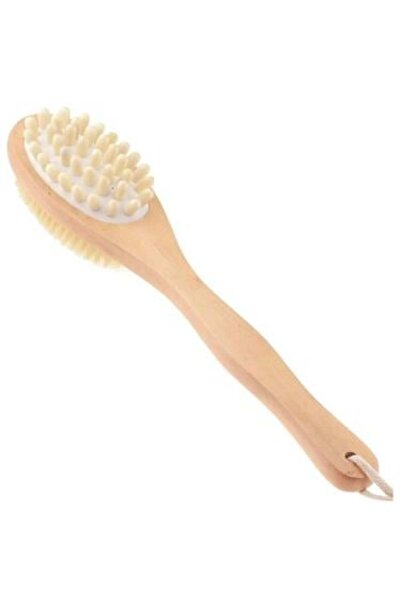 BEAUTY SYSTEM فرشاة حمام مزدوجة الجوانب بمقبض خشبي طويل