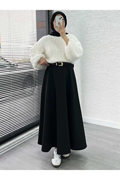 MELEK ARAZ Fustă neagră evazată Scuba