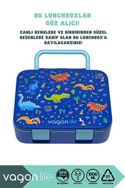 Vagonlife Bento 1000ml Lunchbox New Collection Single Layer 3 Compartments Abs Plastic Children's Lunch Box Food Container