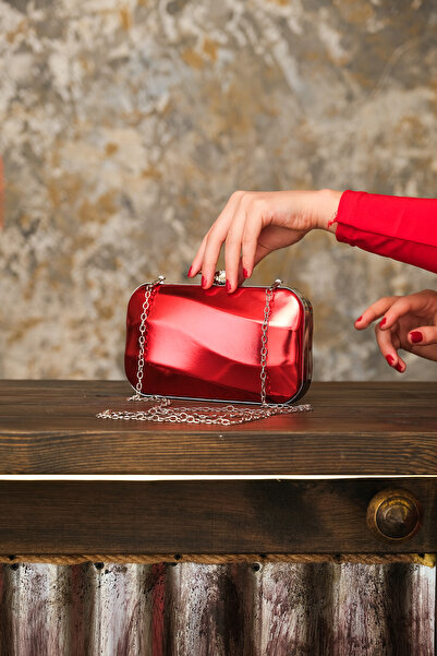 ROZA CANTA Kadın Kırmızı Cilt Abiye Clutch Portföy Dügün Çanta