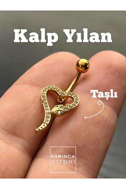 Karınca Piercing Kalp Yılan Taşlı Göbek Piercing Belly Button Piercing