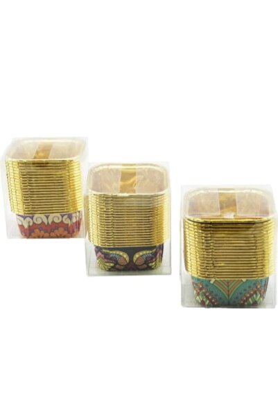 ibico Desenli Kare Kek Kalıbı – 20 Adet, Altın Kenarlı