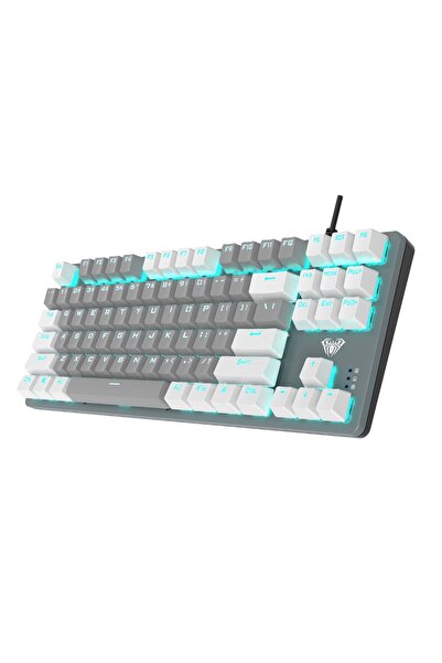 Aula F3287 Mavi Işıklı Kablolu Mekanik İngilizce Q TKL Gaming Oyuncu Klavyesi...