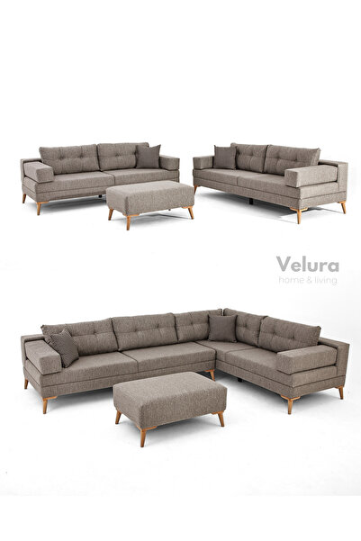 Velura Home & Living Zeri Modüler Yataklı Koltuk Takımı & 2 Adet Üçlü Kanepe ...