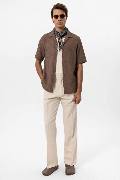 Antioch Brown Textured Crochet Men's Shirt