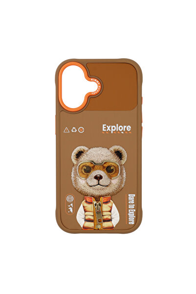 Nimmy iPhone 17 Uyumlu 3D Gözlük Fermuar Bear Ayıcık Detaylı Nakış İşlemeli K...