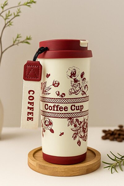 Halk Kitabevi 316 Stainless Steel Auspicious Floral Pattern 500 ml Leak-Proof Lid Thermos Cup Mug Vehicle Mug