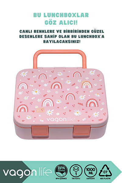 Vagonlife Bento 1000ml Lunchbox New Collection Single Layer 3 Compartments Abs Plastic Children's Lunch Box Food Container