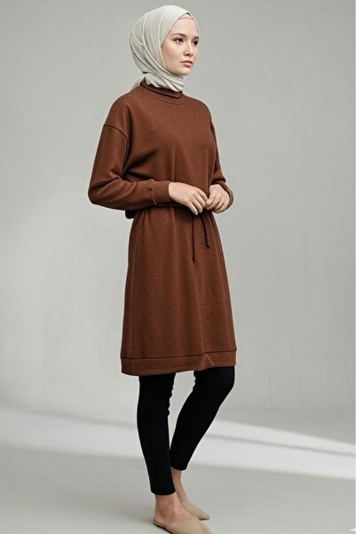 İpli Women's Hijab Oversize Brown Tunic