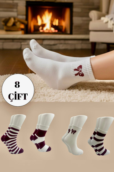 BENİSA ÇORAP Women's Multi-Colored Half-Cover Cotton Socks with Circle Pattern, Pack of 8