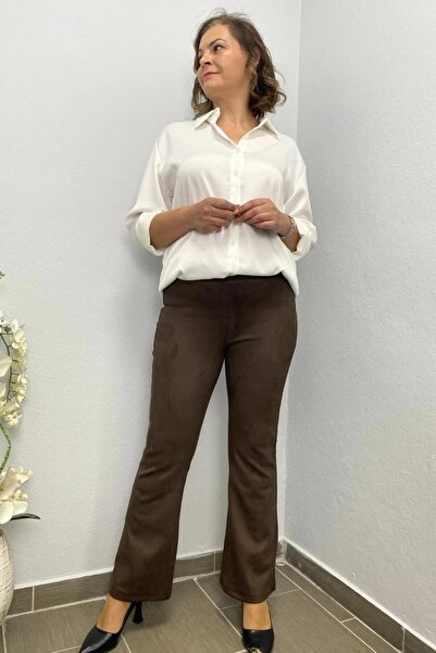 Mia Butik Women's Brown Suede Spanish Leg Special Series Trousers