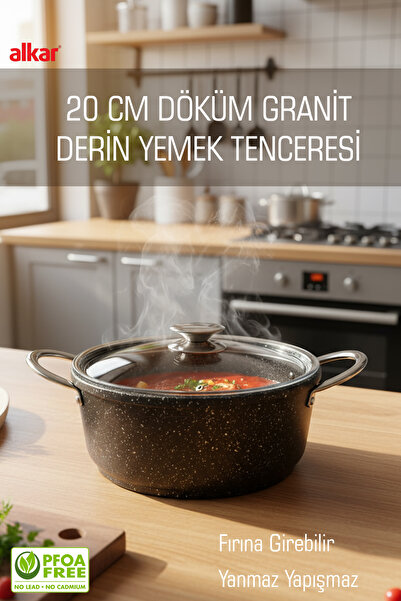 FİTHOME 20 cm Small Size Cast Granite Non-Stick Oven-Safe Cooking Pot