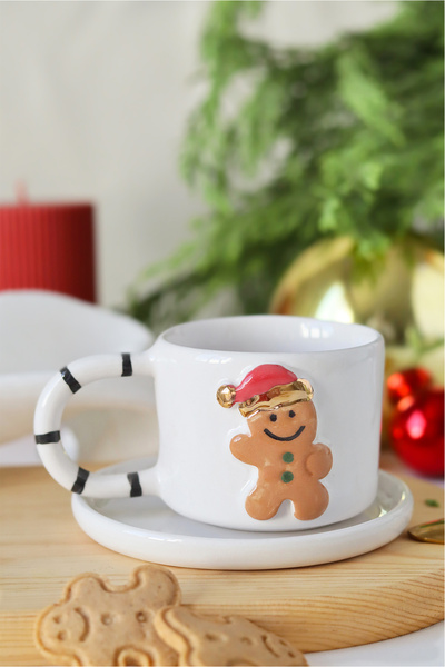 ada mia seramik Yılbaşı Kurabiye Adam Figürlü 24k Altın Dekorlu El Yapımı Ser...