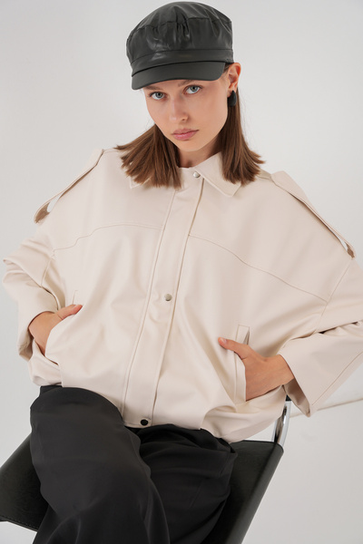 Bigdart Women's Oversize Leather Jacket 1055 - Ecru