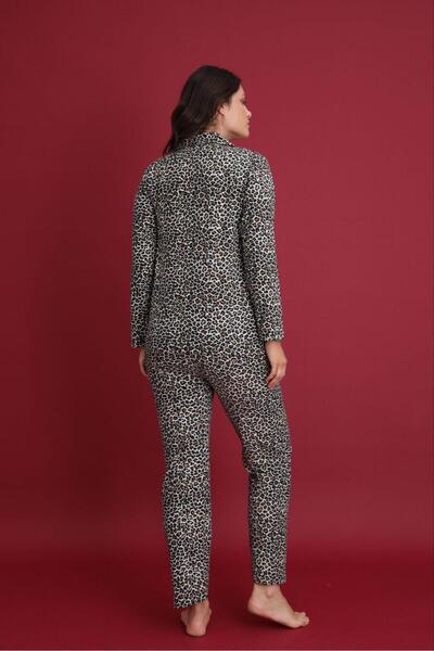 pijamaworld Front Buttoned Suede Pajama Set