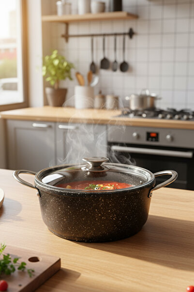 FİTHOME Large Deep Cooking Pot Cast Granite 28 cm Oven Safe