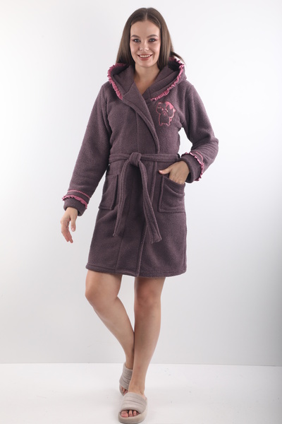 Wild Love %100 Bambu Kadın Kapüşonlu Nakışlı Sabahlık / Bornoz