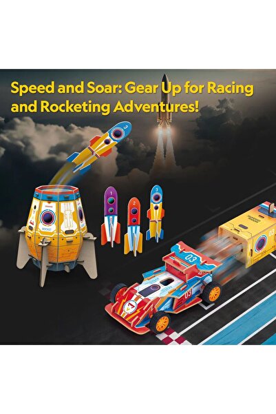 Cubic Fun 3D Stem Puzzle 2 in 1 Rocket and Race Car